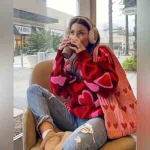 Cozy ❤️ Red Sweater with Chenille Hearts